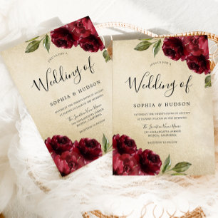 Gold Elegante Burgundy Red Blume Hochzeit Einladung