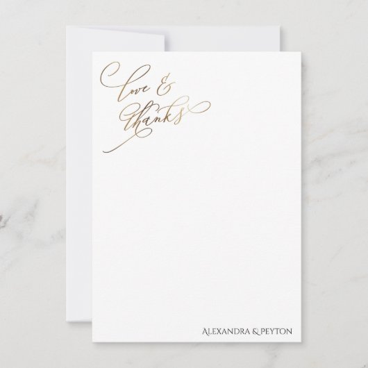 Gold Elegante Calligrafy Liebe and Dankcard Dankeskarte (Vorderseite)