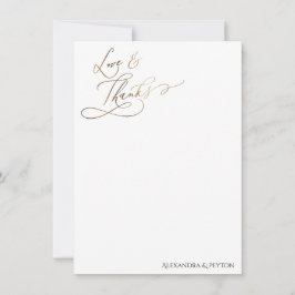 Gold Elegante Calligrafy Liebe and Dankcard Dankeskarte