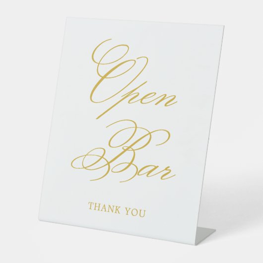 Gold Elegante Calligraphy Wedding Open Bar Sockelschild (Vorderseite)