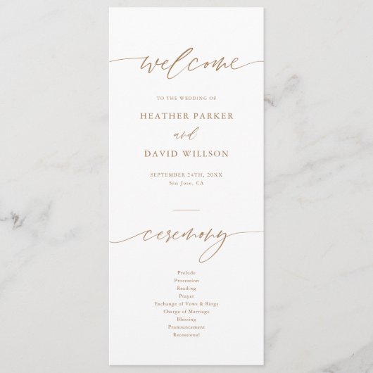 Gold Elegante Calligraphy Wedding Zeremony Program Programm (Vorderseite)