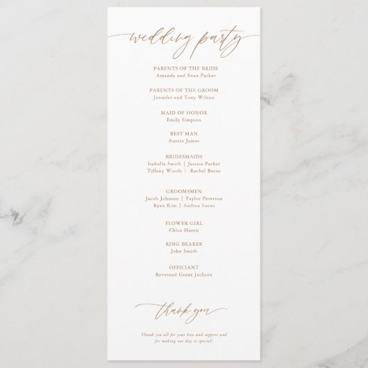 Gold Elegante Calligraphy Wedding Zeremony Program Programm (Rückseite)