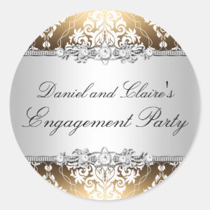 Gold Elegante Damask Engagement Party Aufkleber