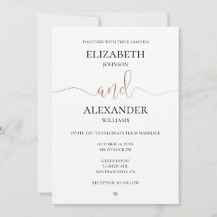 Gold elegante einfache Hochzeit. Angaben zur Kalli Einladung