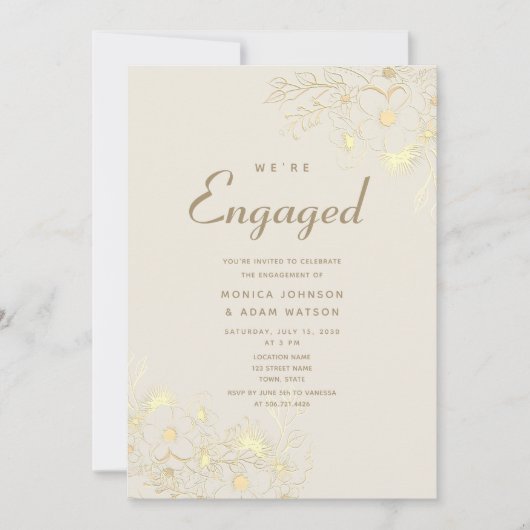 Gold Elegante Engagement Party Einladung (Vorderseite)