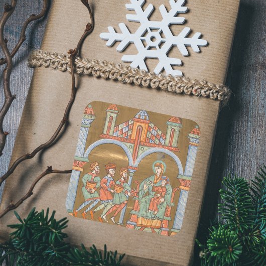 Gold Elegante Epiphany Weihnachten Geburt Mittelal Quadratischer Aufkleber