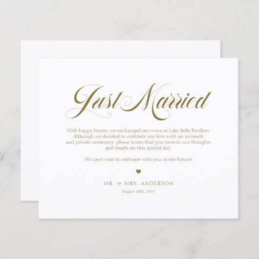 Gold Elegante fette Kalligraphie Just Married Card (Vorne/Hinten)