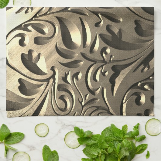 Gold elegante Gravur aus Metall abstrakt Geschirrtuch (Gefaltet)