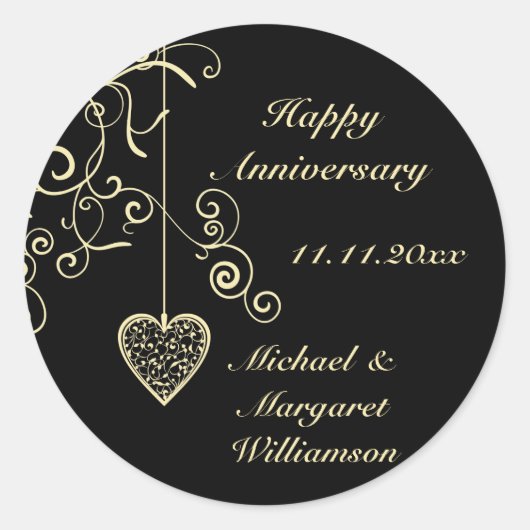 Gold Elegante Heart Wedding Anniversary Stickers (Vorderseite)