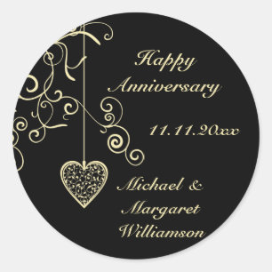 Gold Elegante Heart Wedding Anniversary Stickers