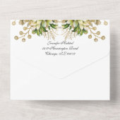 Gold Elegante katholische Blumenhochzeit All In One Einladung (Rückseite)