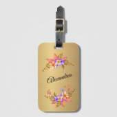 Gold Elegante Lila Blumenpersonalize Gepäckanhänger (Vorderseite Vertikal)