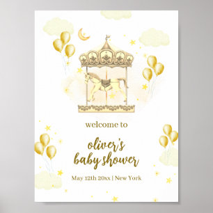 Gold Elegante Magical Carousel Baby Dusche Willkom Poster