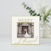 Gold Elegante Merry & Verheiratet 2 Fotos Dankeskarte (Stehend Vorderseite)