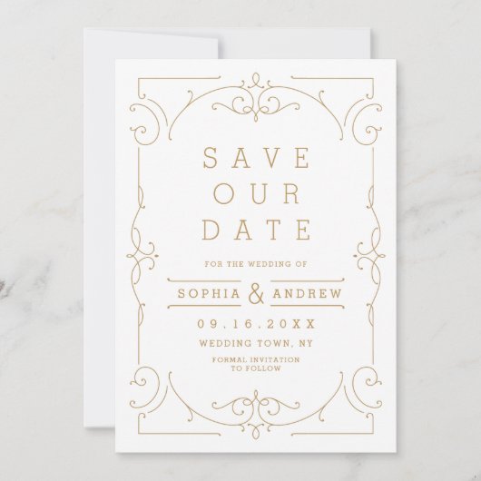 Gold Elegante moderne klassische Hochzeit speicher Save The Date (Vorderseite)