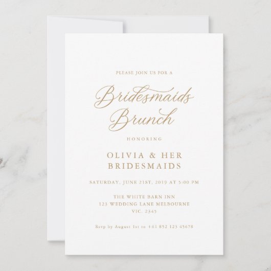 Gold Elegante Moderne Script Bridesmaids Brunch Einladung (Vorderseite)