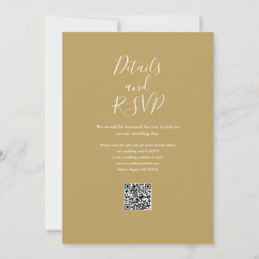 Gold Elegante moderne Script QR Code Hochzeit Einladung (Rückseite)