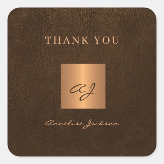 Gold elegante Monogram Name elegant Danke Quadratischer Aufkleber (Vorderseite)