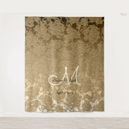 Gold Elegante Monogram Wedding Foto Booth Tapestry Wandteppich