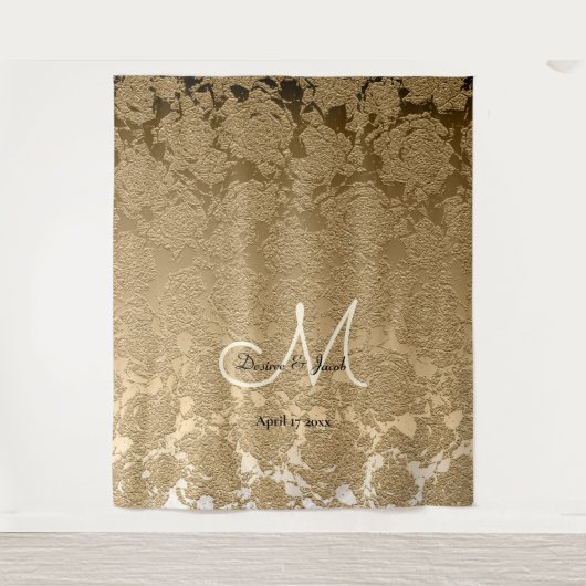 Gold Elegante Monogram Wedding Foto Booth Tapestry Wandteppich (Vorderseite)