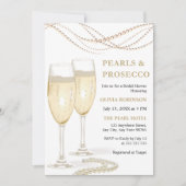 Gold Elegante Perlen und Prosecco Brautparty Einladung (Vorderseite)