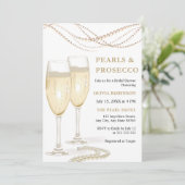 Gold Elegante Perlen und Prosecco Brautparty Einladung (Stehend Vorderseite)