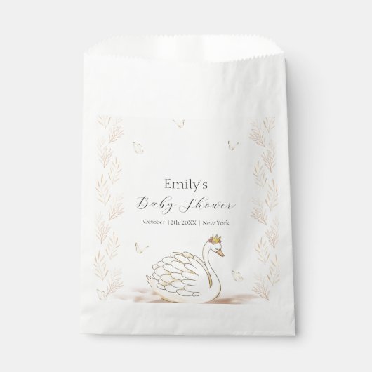 Gold Elegante Princess Swan Butterfly Baby Shower Geschenktütchen (Vorderseite)