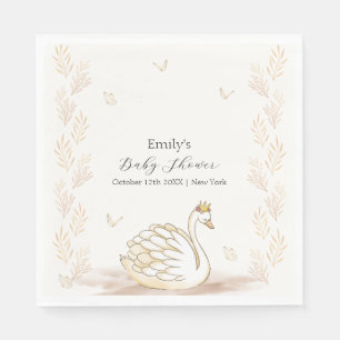 Gold Elegante Princess Swan Butterfly Baby Shower Serviette