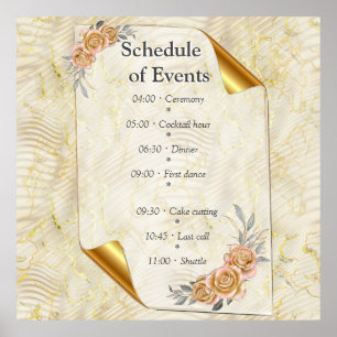 Gold Elegante Ripple Effect & Rose Blätter und Vog Poster