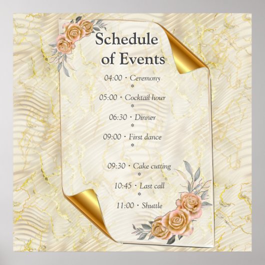 Gold Elegante Ripple Effect & Rose Blätter und Vog Poster (Vorne)