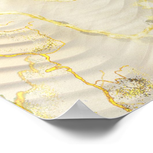 Gold Elegante Ripple Effect & Rose Blätter und Vog Poster (Ecke)