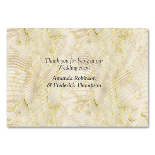 Gold Elegante Ripple Effect & Rose Blätter und Vog Tischnummer (Rückseite)