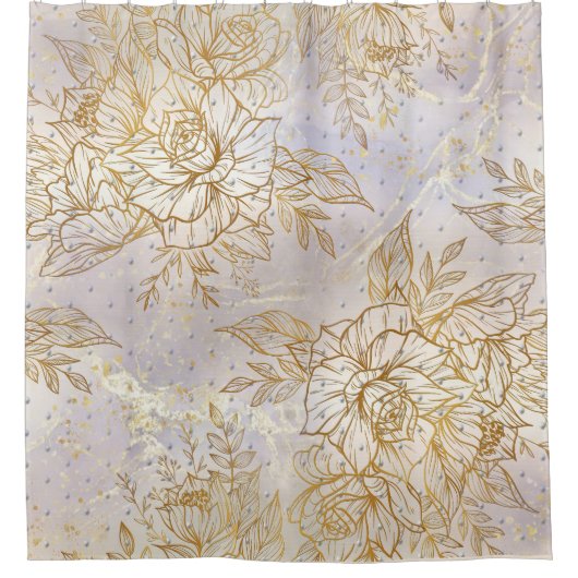 Gold Elegante Rose zeichnend Duschvorhang (Vorderseite)