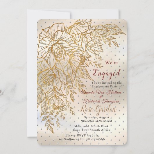 Gold Elegante Rose zeichnend Einladung (Vorderseite)