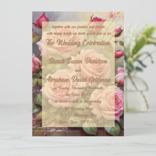 Gold Elegante Rosen Hochzeiten Einladungen (Stehend Vorderseite)