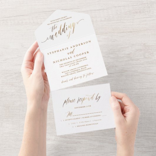 Gold Elegante Script-Einladung All In One Einladung (Abreißen)