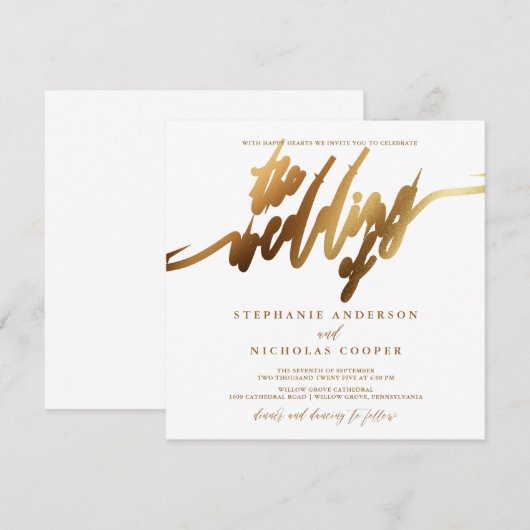 Gold Elegante Script-Einladung Einladung (Vorne/Hinten)
