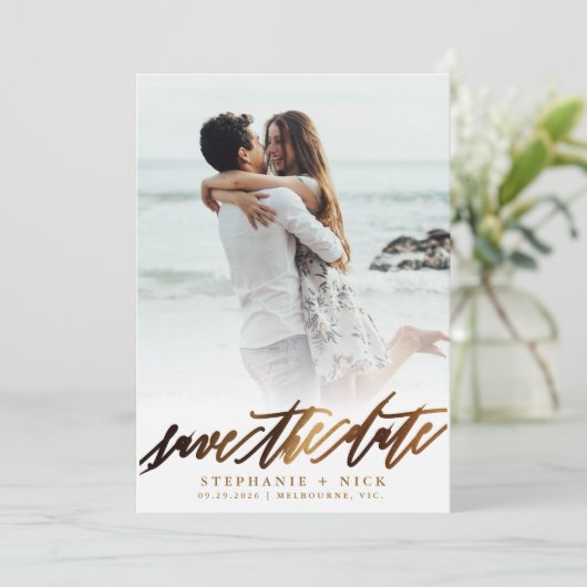 Gold Elegante Script-Einladung Einladung (Stehend Vorderseite)