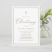 Gold Elegante Script Minimalistisch Christening Einladung (Stehend Vorderseite)
