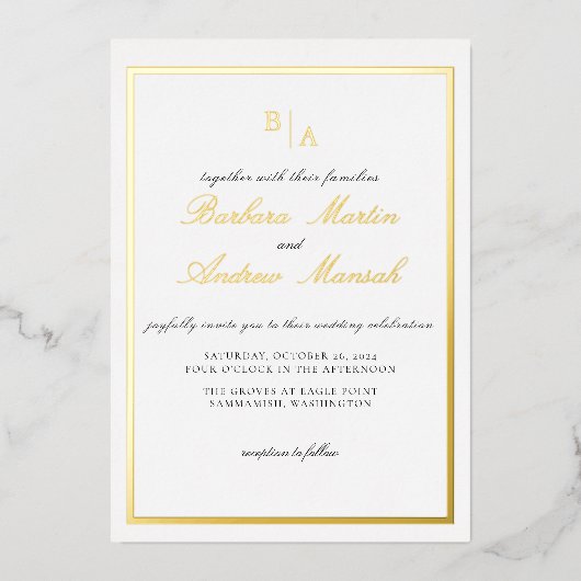 Gold Elegante Script Minimalistisch Wedding Folieneinladung (Vorderseite)