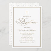 Gold Elegante Script Minimalistische Taufe Einladung (Vorne/Hinten)