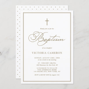 Gold Elegante Script Minimalistische Taufe Einladung