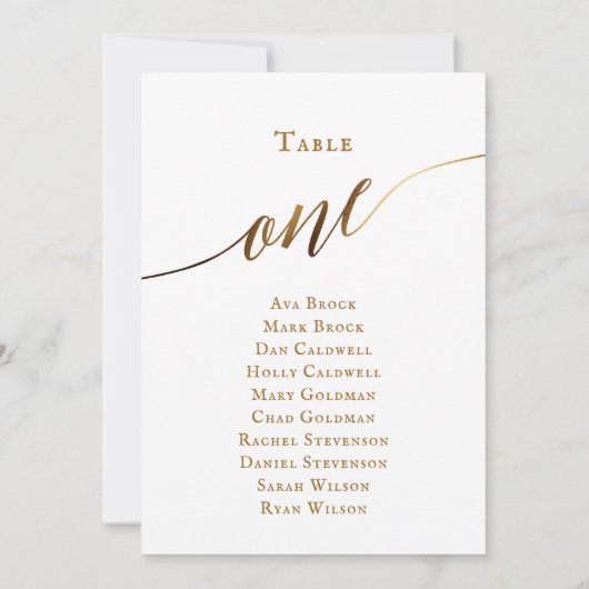 Gold Elegante Script-Tischnummer 1 Seating Chart Einladung (Rückseite)
