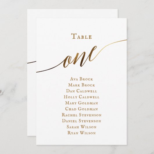 Gold Elegante Script-Tischnummer 1 Seating Chart Einladung (Vorne/Hinten)