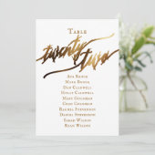 Gold Elegante Script-Tischnummer 22 Seating Chart Einladung (Stehend Vorderseite)