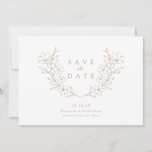 Gold Elegante Simple Cherry Blooming Blossom Kranz Save The Date (Vorderseite)
