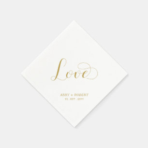 Gold   Elegante stilvolle Schriftzug Liebe Hochzei Serviette