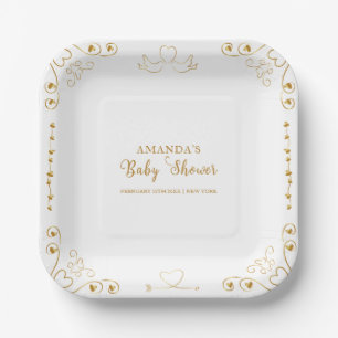 Gold Elegante Sweetheart Valentine Baby Shower Pappteller