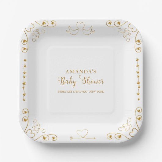 Gold Elegante Sweetheart Valentine Baby Shower Pappteller (Vorderseite)