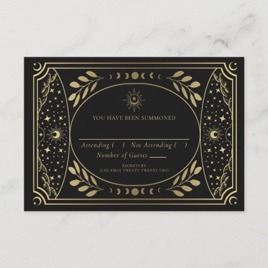 Gold Elegante Tarot Card Wedding RSVP Begleitkarte (Vorderseite)